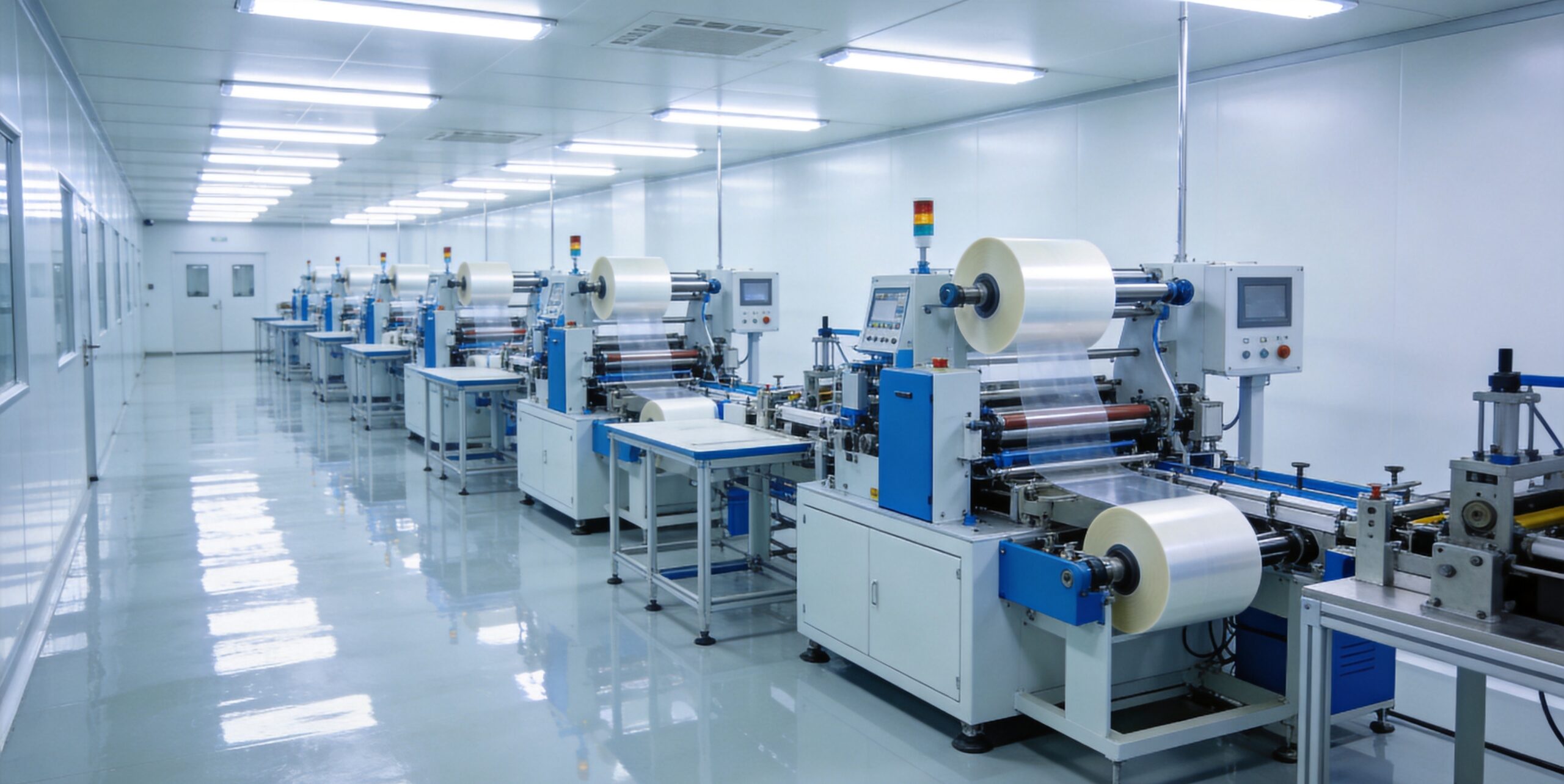 ISO Class 7 cleanroom manufacturing facility with automated adhesive tape production lines